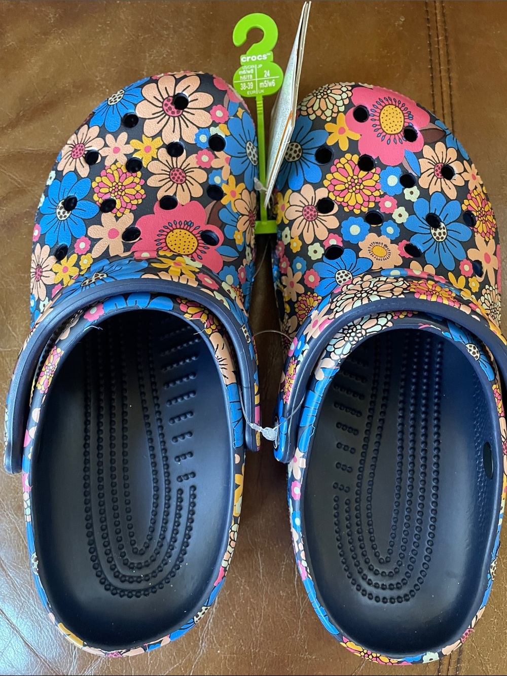 CROCS Kids Floral Clogs - Blue, Pink, Yellow Multi